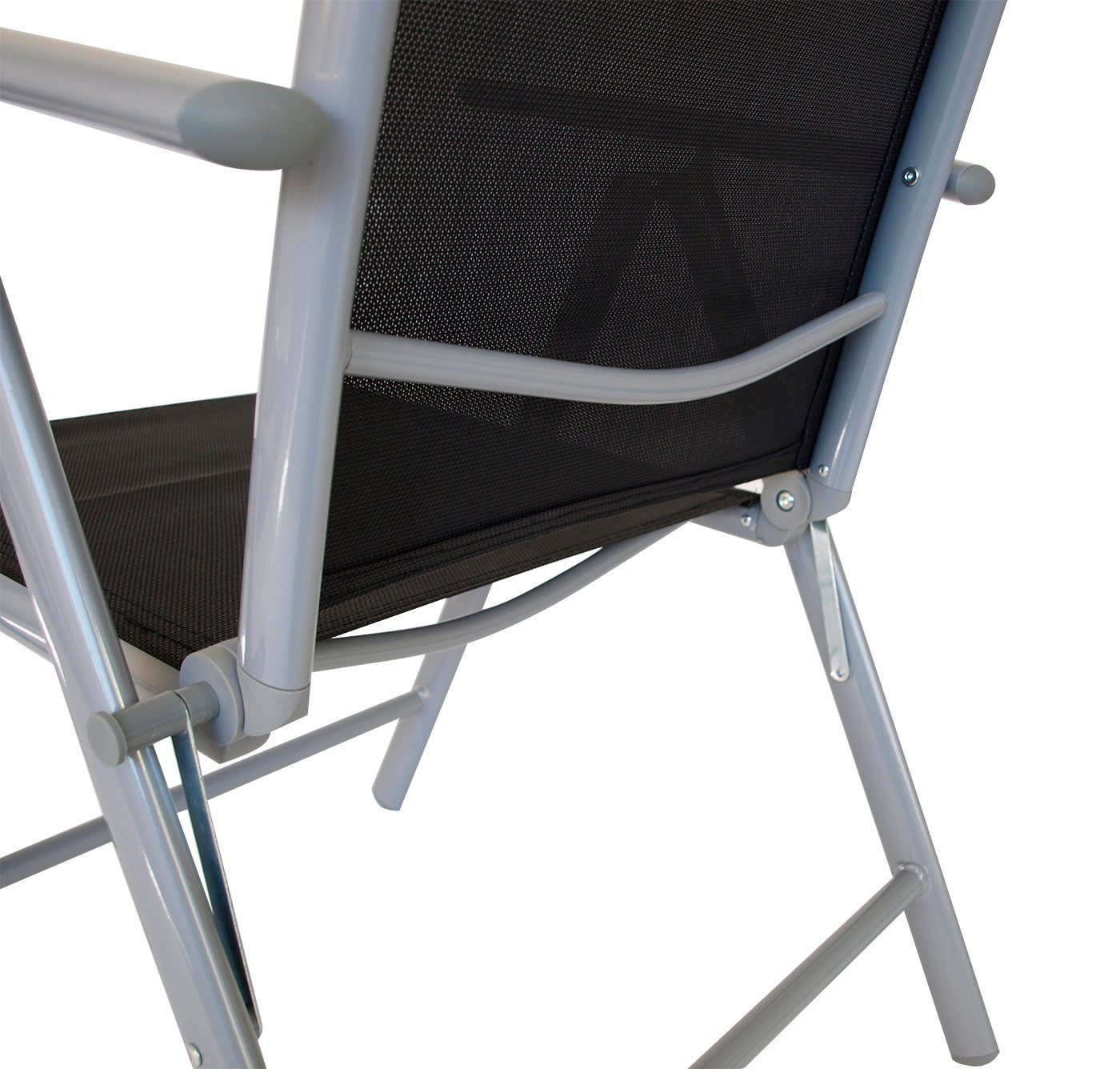 DEGAMO Garten-Essgruppe MARINA 5-teilig, 4x Klappsessel, 1x Ausziehtisch Glas 70/140x70cm, Alu silbergrau