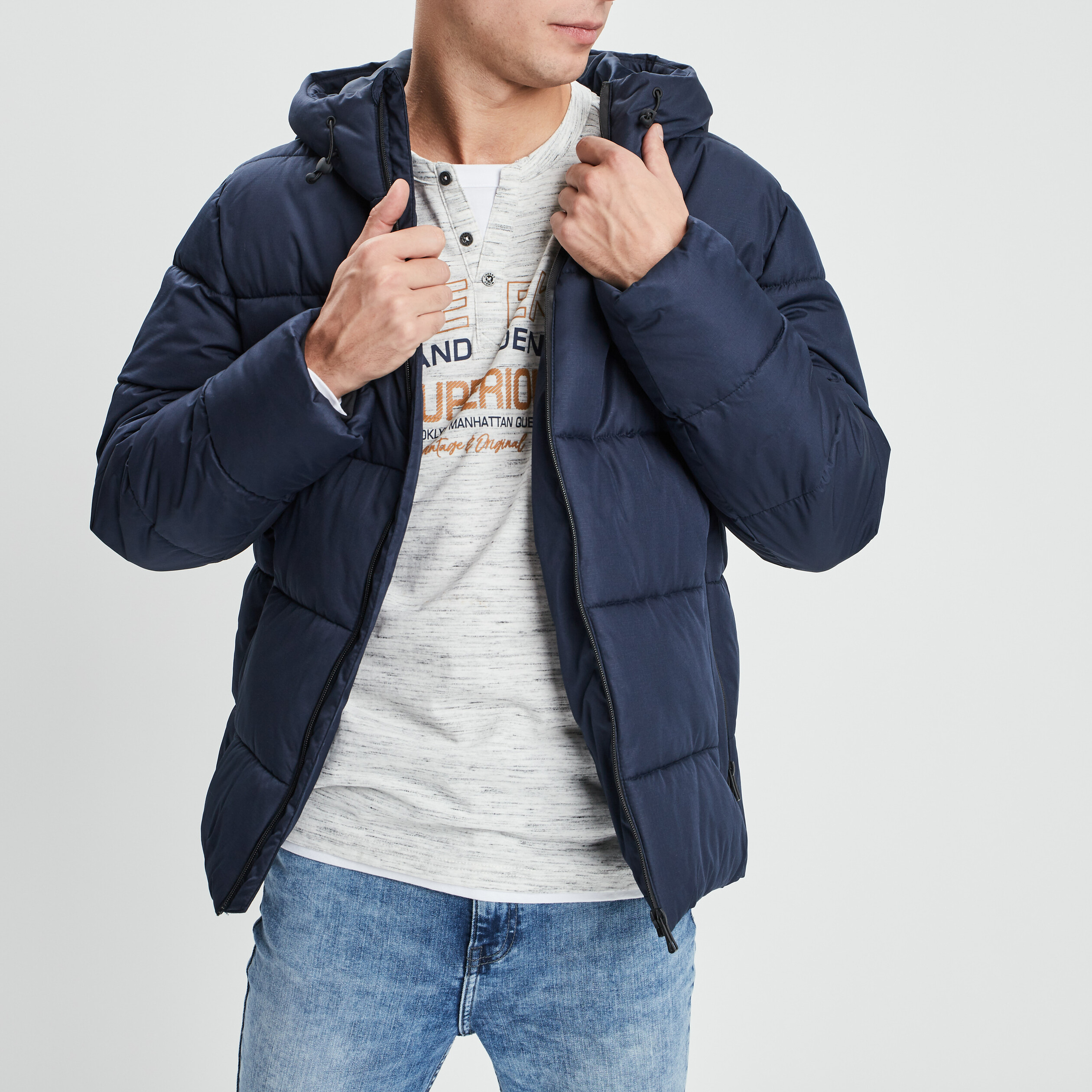 Doudoune droite courte bleu marine homme | La Halle