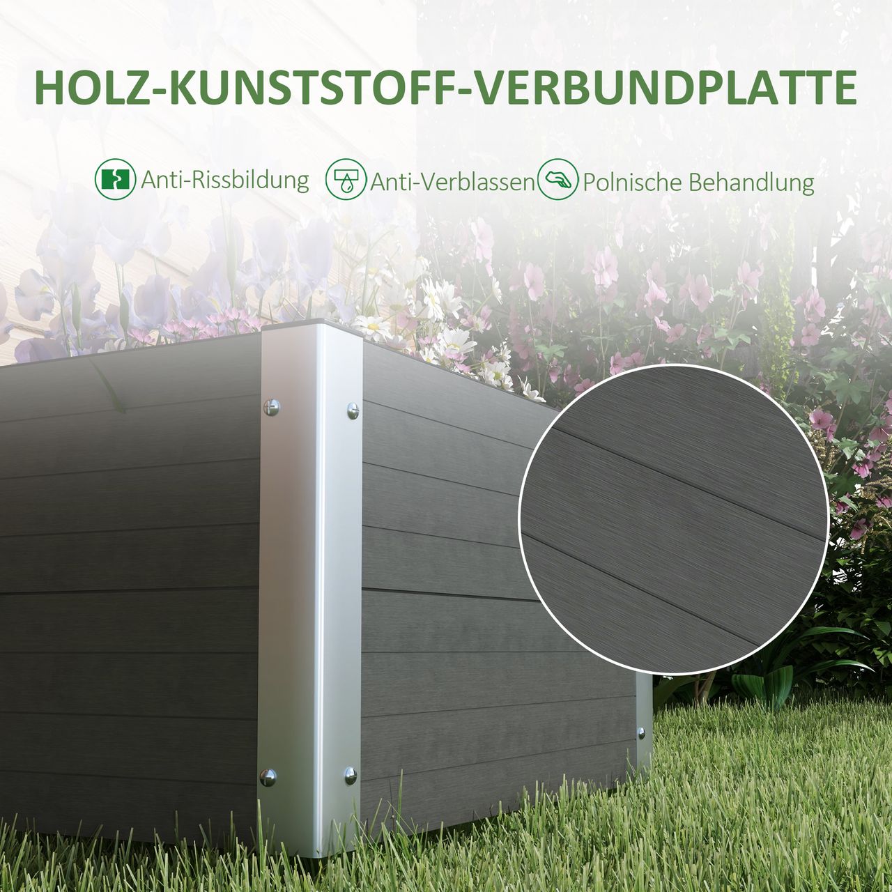 Outsunny Hochbeet, Blumenkasten, Pflanzkasten mit offenem Boden, für Garten Grau