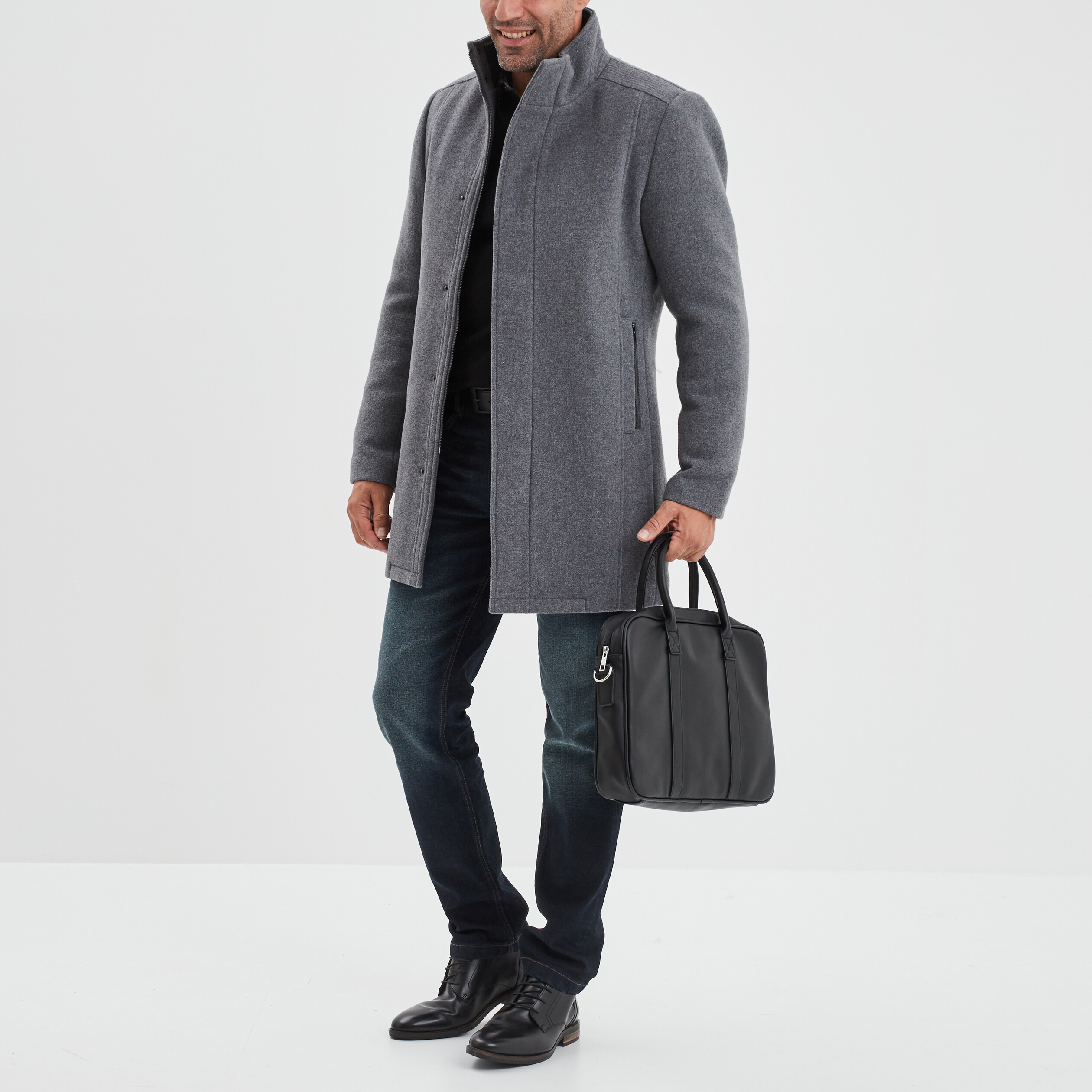 Polo col boutonné manches longues coton noir homme | La Halle