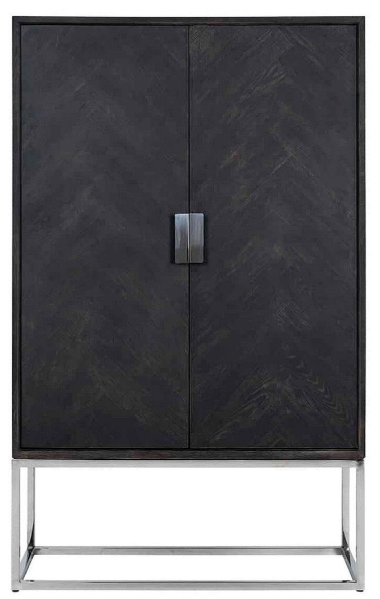 Casa Padrino Barschrank Luxus Barschrank Schwarz / Silber 108 x 45 x H. 175 cm - Massivholz Schrank mit 2 Türen - Wohnzimmer Möbel - Bar Möbel - Hotel Möbel - Luxus Kollektion