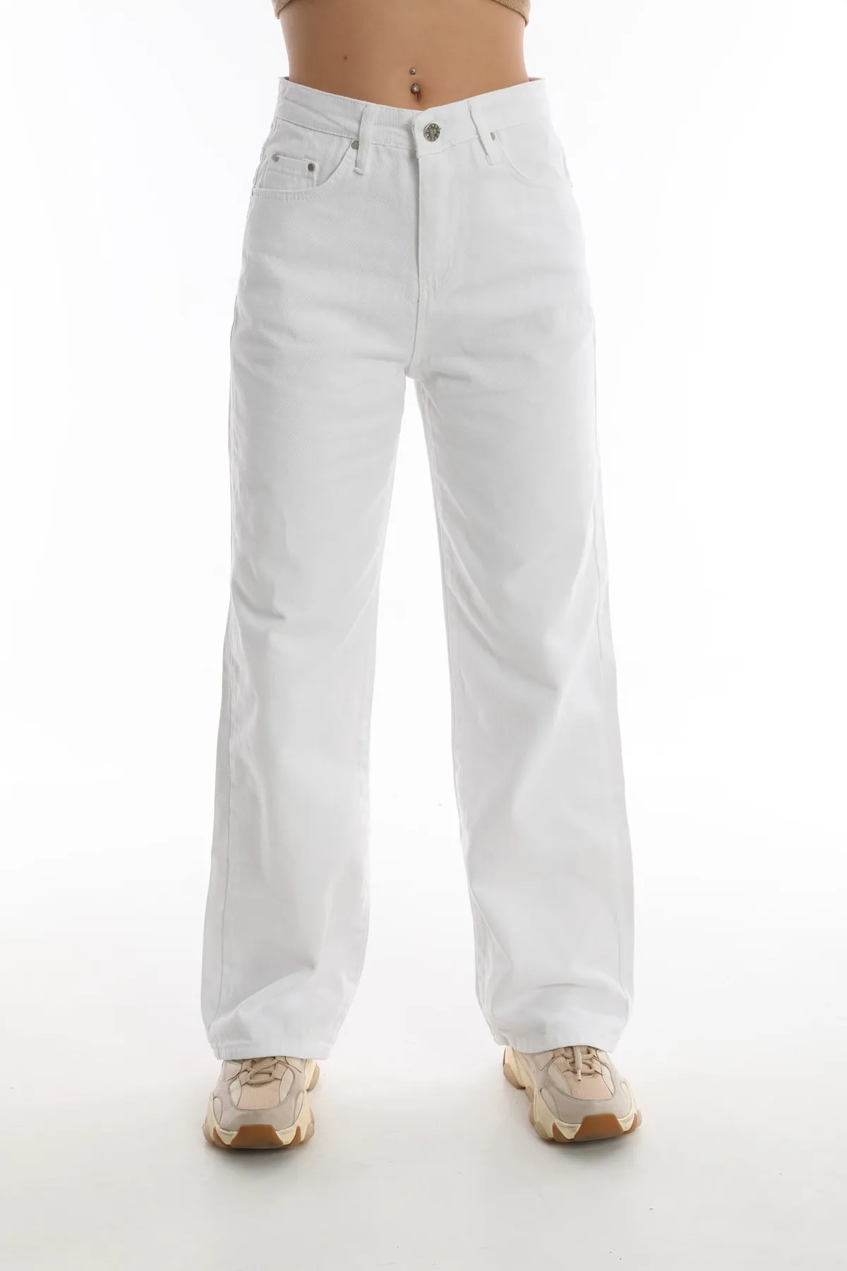 BİKELİFE  Weiße Palazzo-Hose mit weitem Bein und hoher Taille für Damen