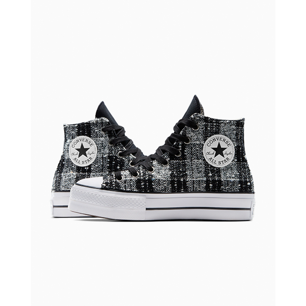 Converse Chuck Taylor All Star Lift Platform Faux Leather Tartan A08780C / grau