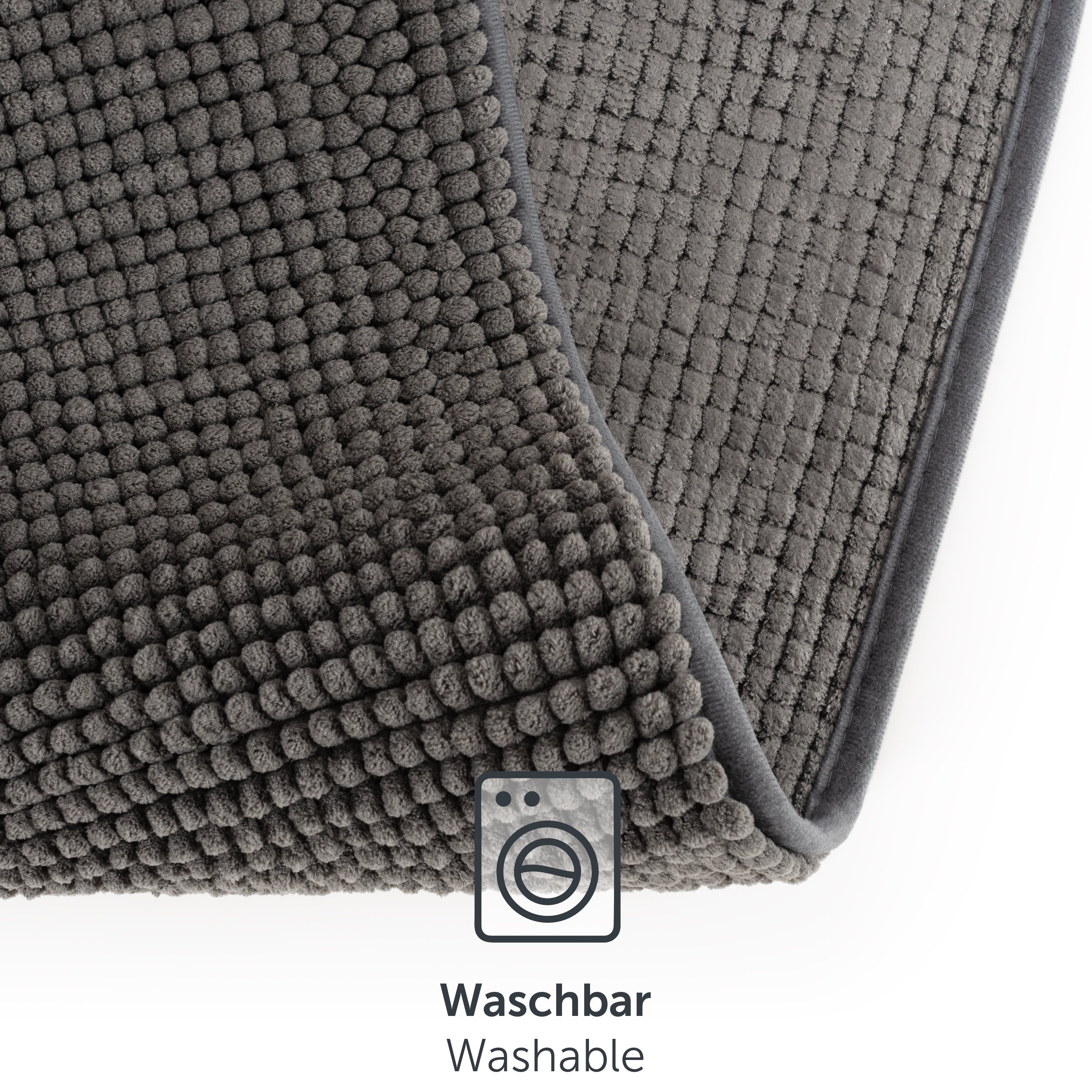 Badematte Chenille Badezimmerteppich, Badematte rutschfest Blumtal, strapazierfähig, rutschfest, Polyester, Läufer, Weicher Badvorleger, Badteppich / 40°C maschinenwaschbar