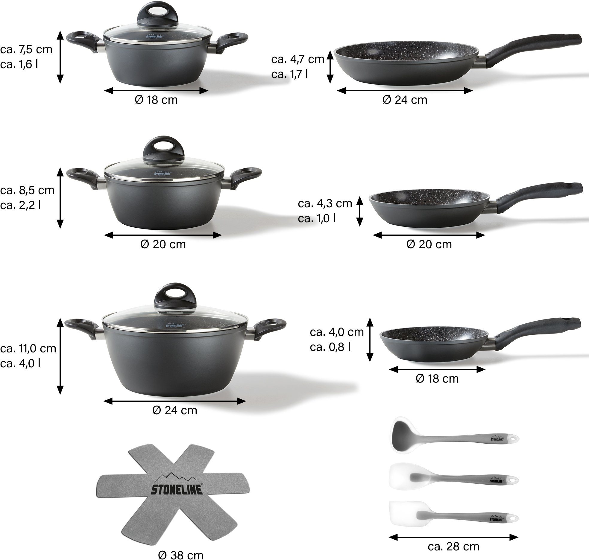 STONELINE Topf-Set, Aluminium (Set, 14-tlg), Keramik-Antihaftbeschichtung, Induktion