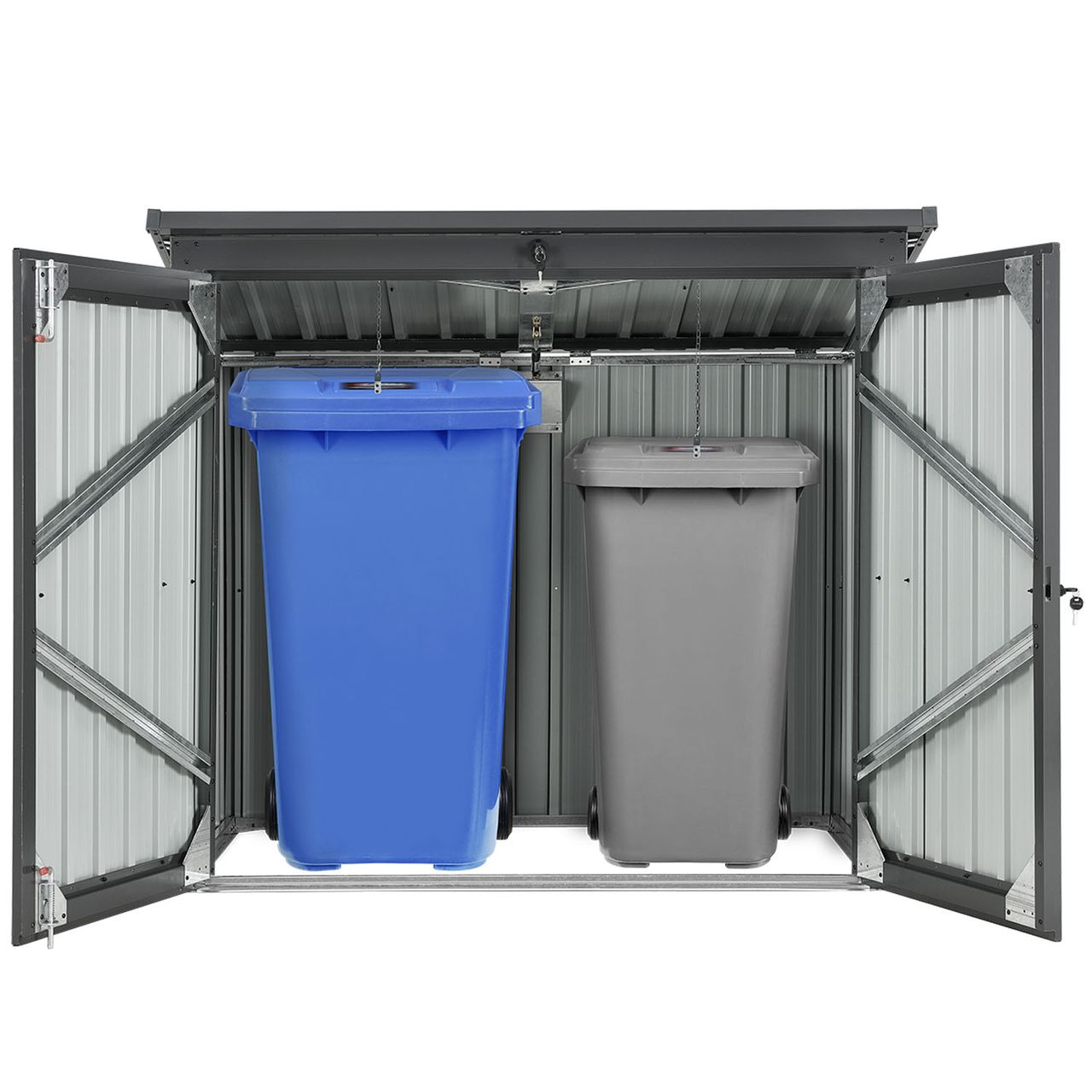 lovingHome® 2er Mülltonnenbox mit aufklappbaren Dach mit Schloss anthrazit