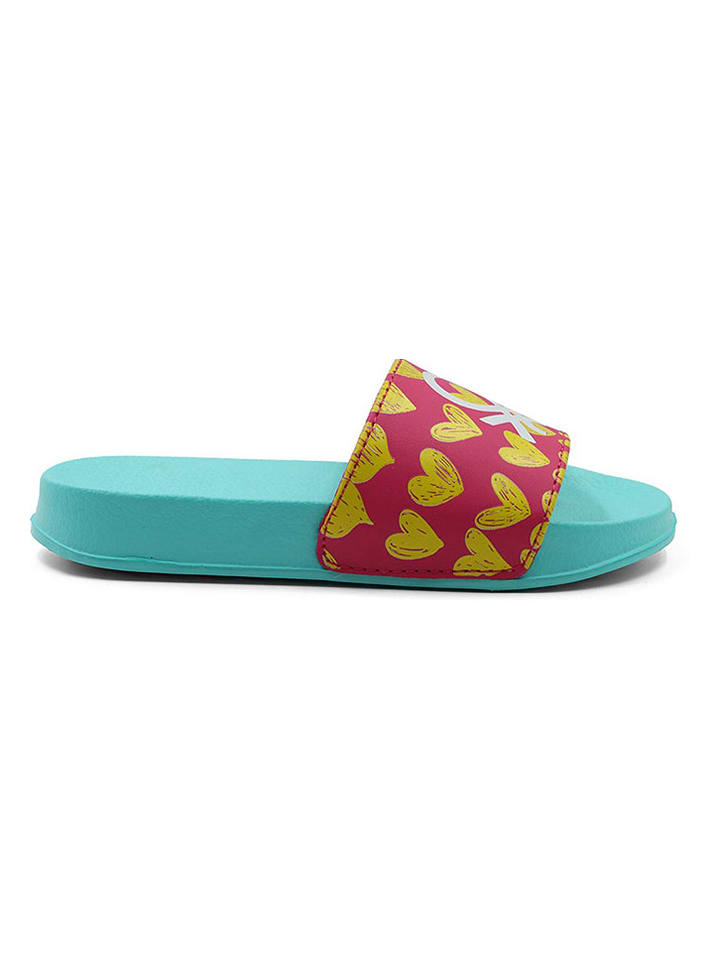 Benetton Pantoletten in Türkis/ Pink/ Gelb günstig kaufen