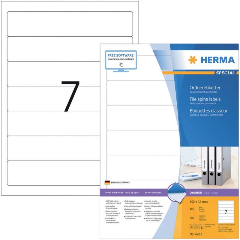 HERMA 4283 Ordneretiketten A4 38 mm Weiß 700 Stück