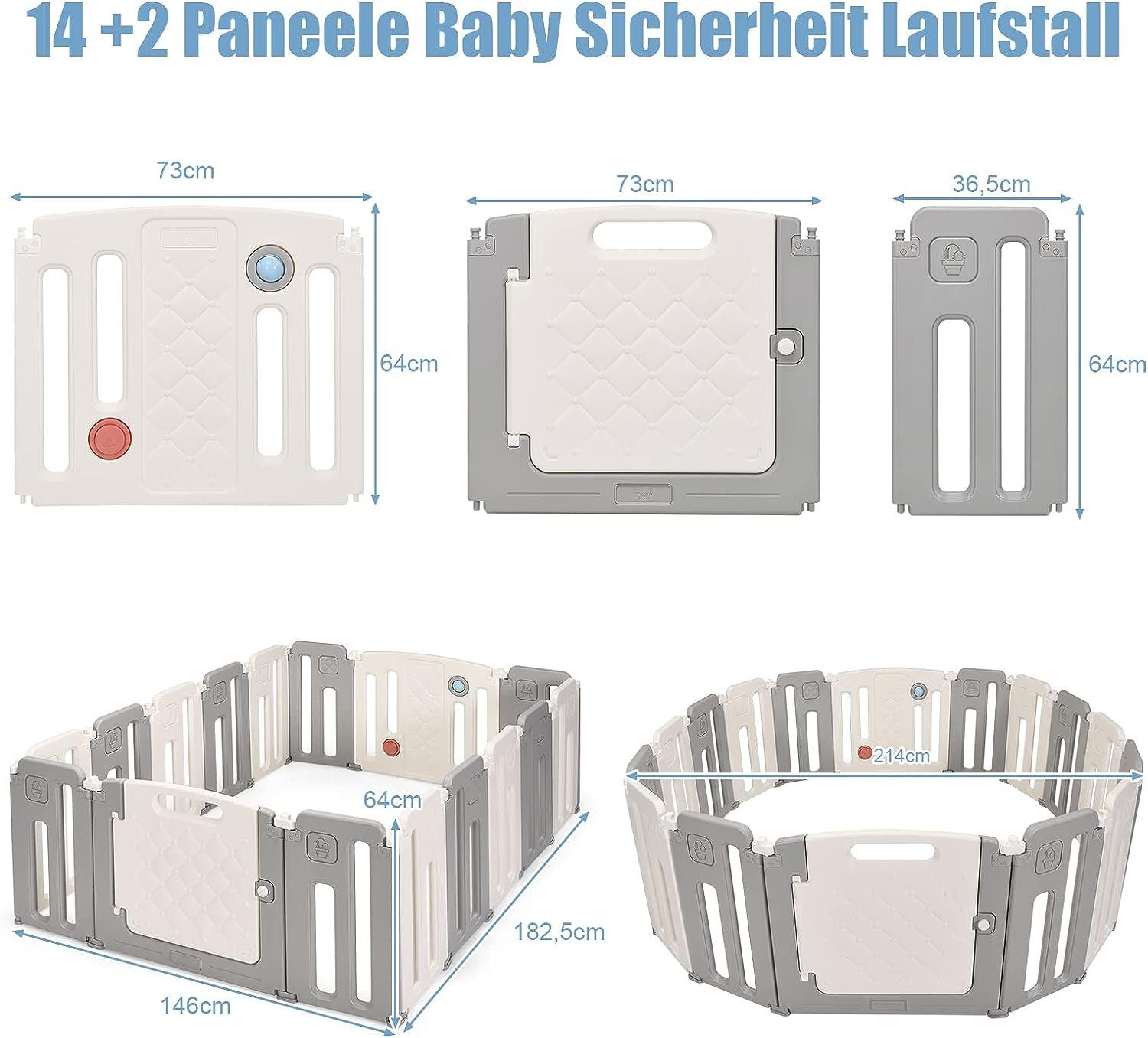 KOMFOTTEU Laufstall 14+2 Paneele, für Baby von 6-36 Monaten
