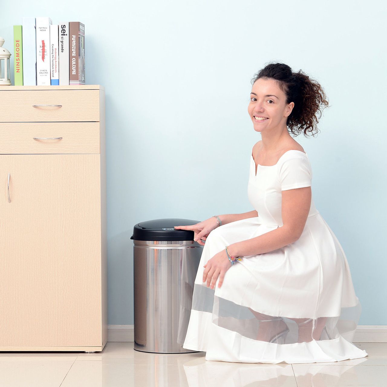 HOMCOM Edelstahl Automatik Sensor Mülleimer Abfalleimer IR Sensor mit/ohne Inneneimer rund 30 L