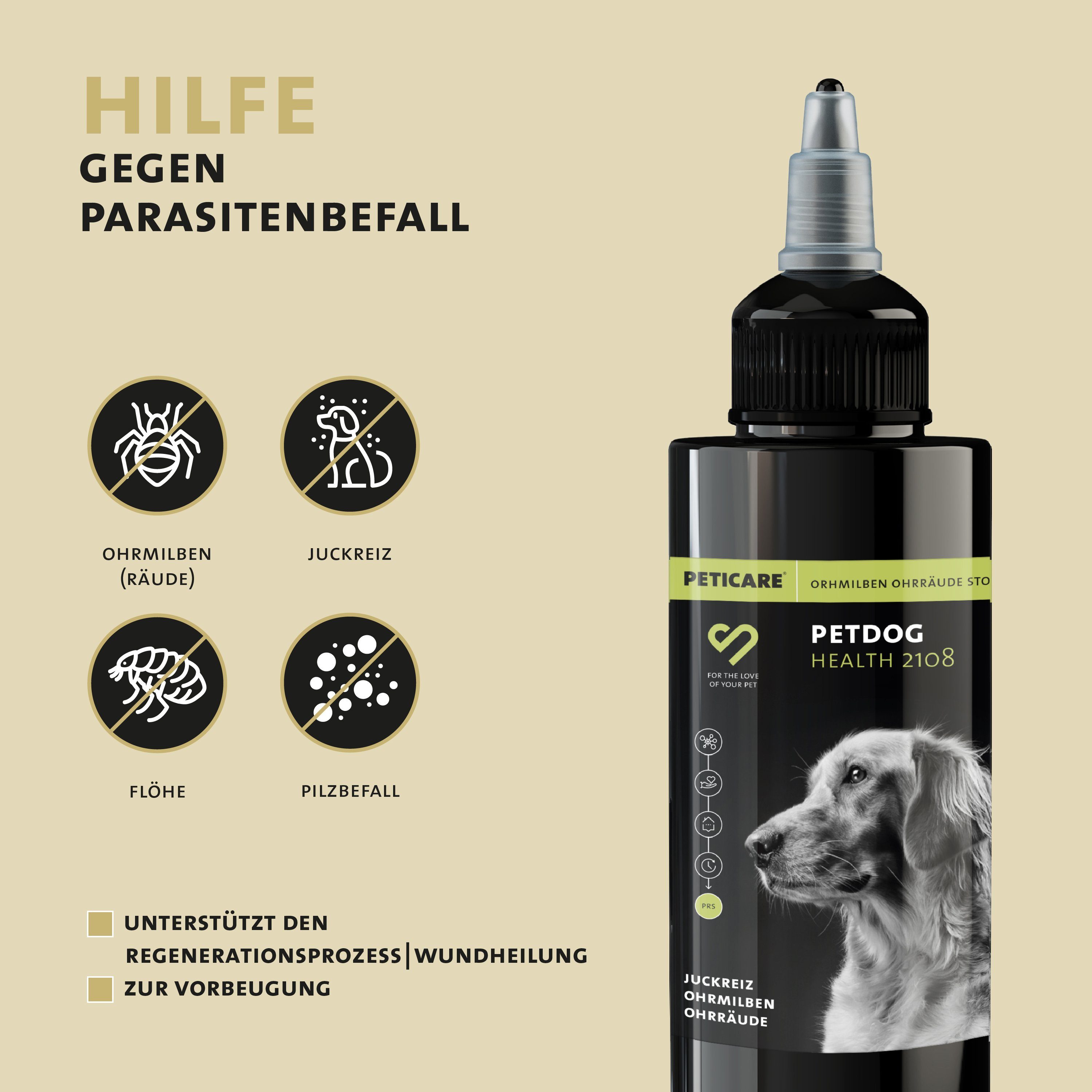 Peticare Insektenspray petDog Health 2108 - Ohrmilben, Ohrräude Lotion für Hunde, 50 ml