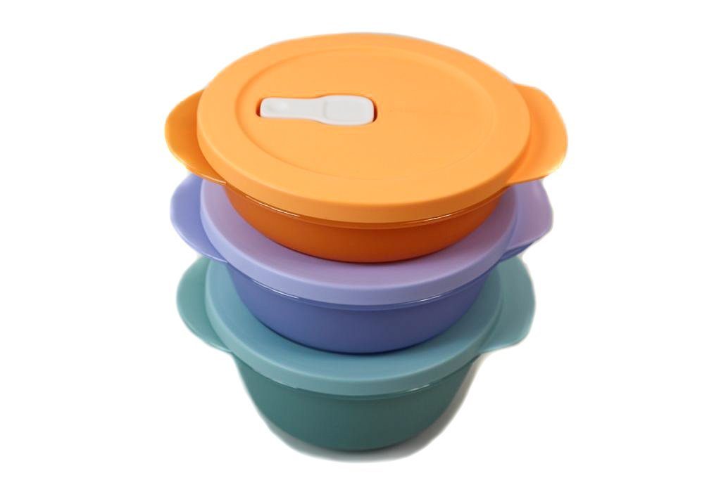 TUPPERWARE Mikrowellenbehälter CrystalWave 775ml blau+560ml lila+390ml orange