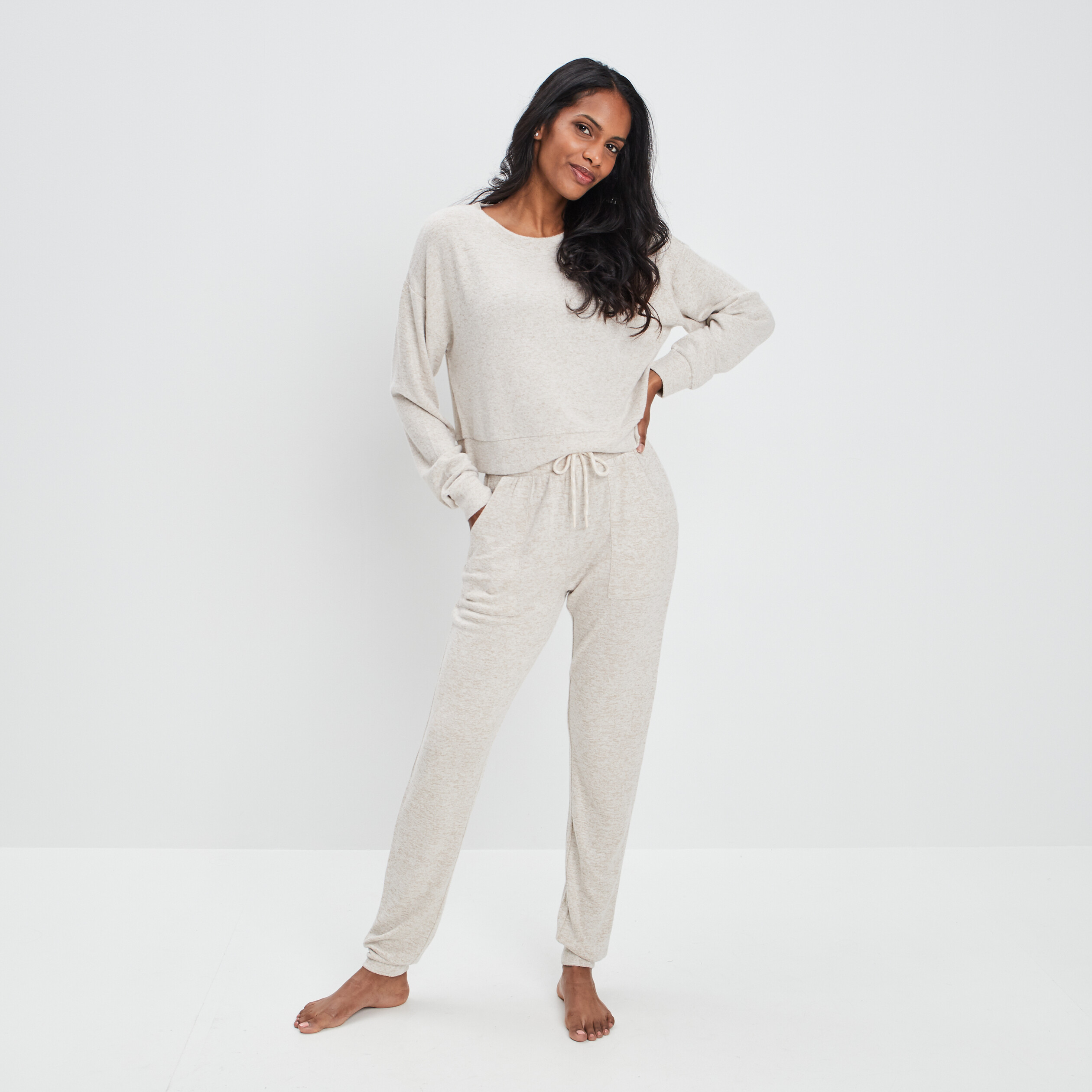 Sweat manches longues chiné sable femme | La Halle