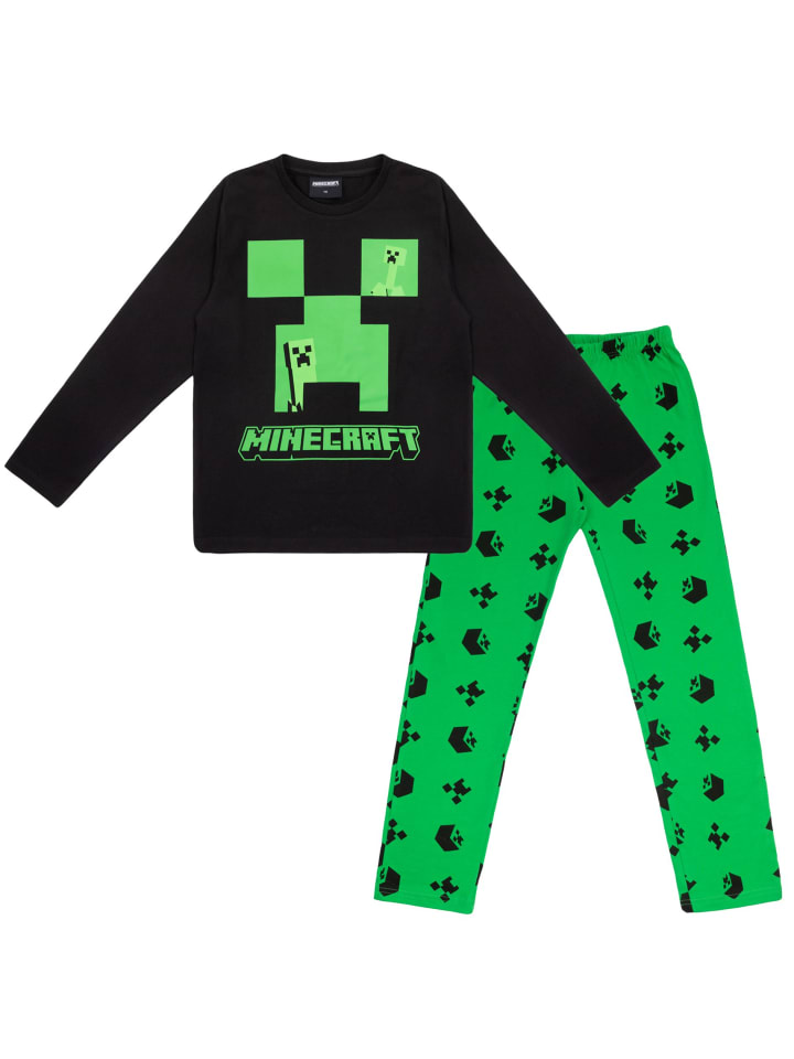 Minecraft Minecraft Creeper Schlafanzug Pyjama Langarm in schwarz günstig kaufen