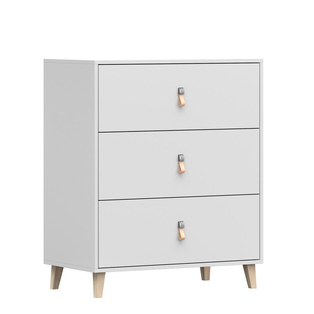 Kids Collective Kommode weiss Skandi mit drei Schubladen Kinderzimmer 96,5 cm hoch, 80 cm breit, Jugendzimmer, praktisches Sideboard, Mehrzweckschrank