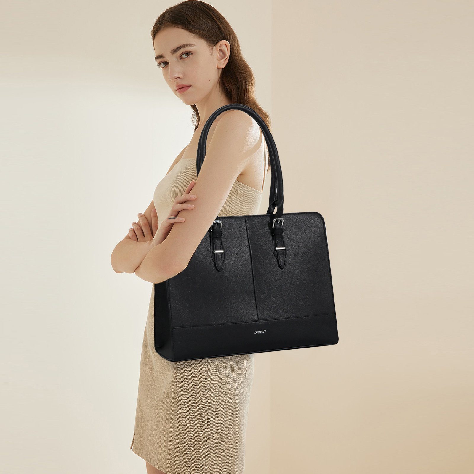 TAN.TOMI Aktentasche Damen Businesstasche Große Handtasche Damen Schultertasche, 15.6 Zoll Elegant Umhängetasche für Büro Arbeit Schule