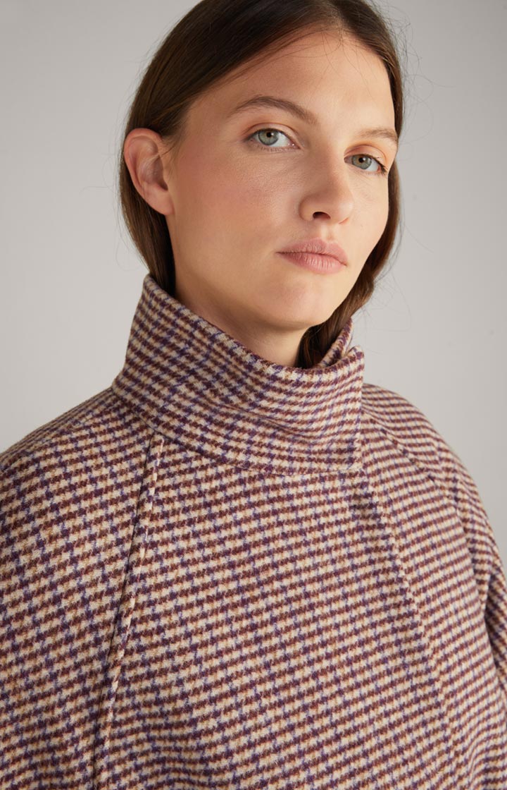 Wool-Blend-Mantel in Ecru-Lila-Braun