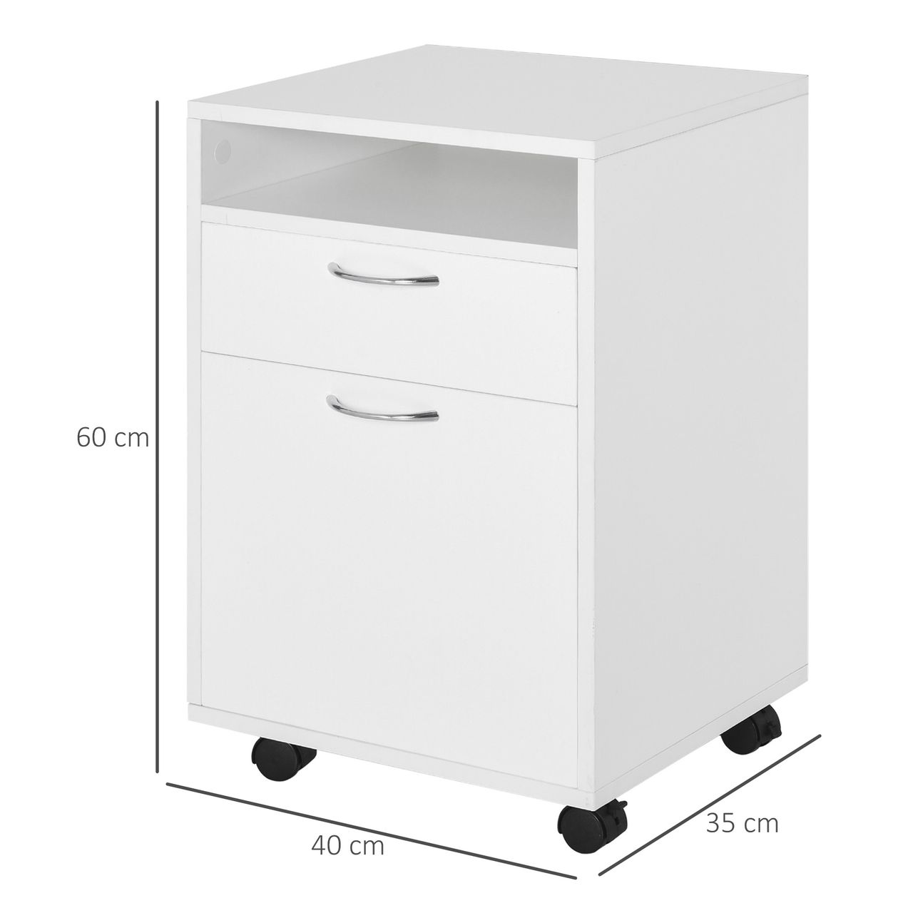 HOMCOM Rollcontainer Aktenschrank Bürocontainer mit Schublade Büroschrank Weiß