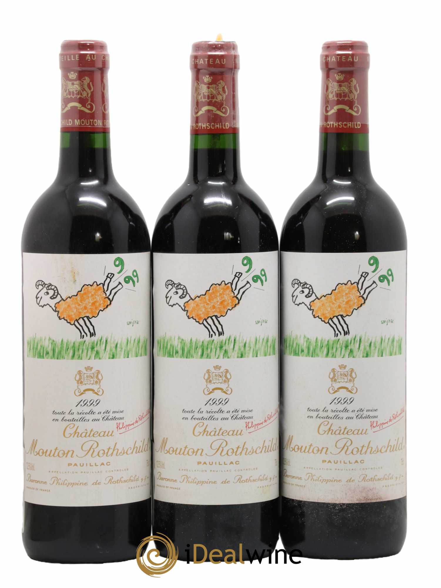 Château Mouton Rothschild 1er Grand Cru Classé  1999 - Lot de 3 Bouteilles