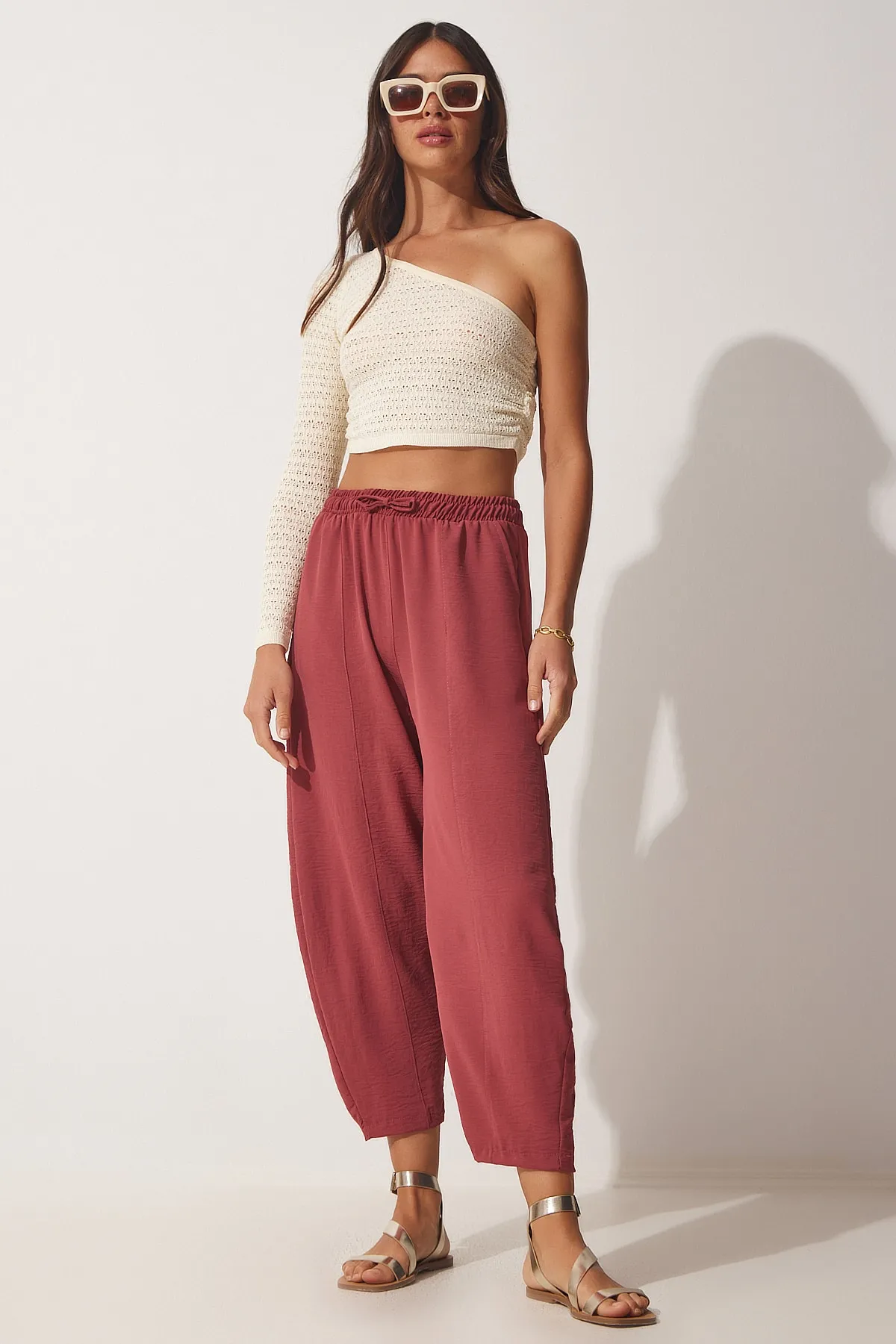 Happiness İstanbul  Shalwar-Hose aus getrocknetem Rosenleinen für Damen CI00036
