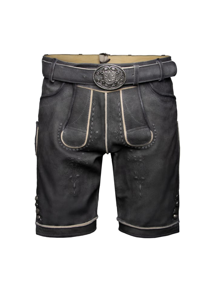 KRÜGER Lederhose Kuno mit Gürtel in dunkelgrau günstig kaufen