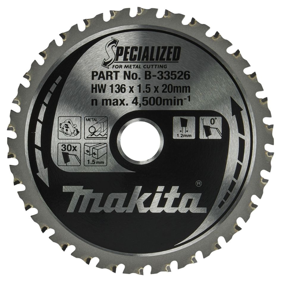 Makita Zubehör B-33526 Kreissägeblatt aus Baustahl, Spezialgröße 136x20x1,5 mm, 30 Zähne, 0 g
