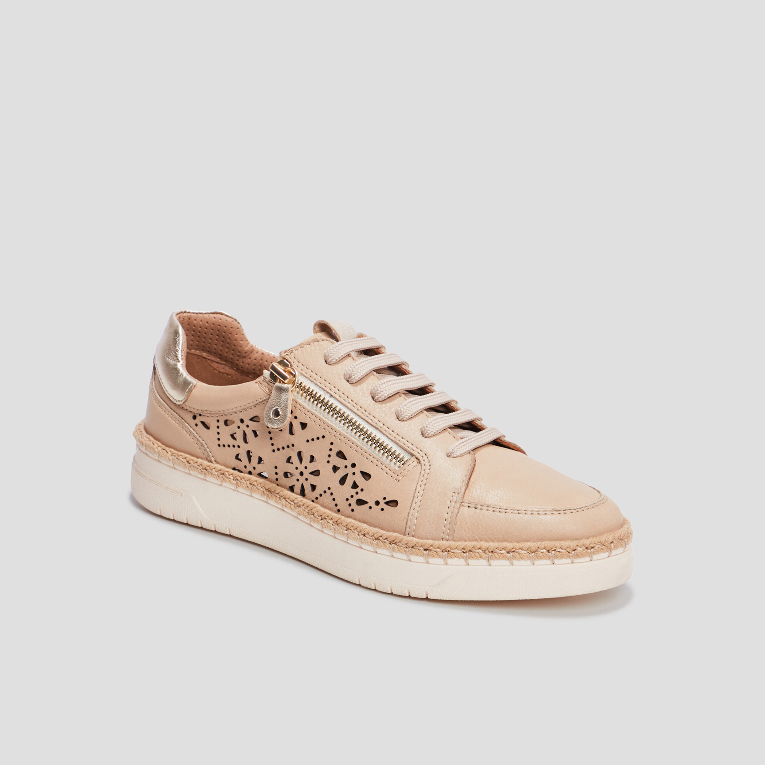Derbies zippées en cuir pied large sable femme | La Halle