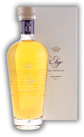 Ornellaia Eligo Grappa Riserva Cabernet Sauvignon, Merlot, Cabernet Franc, Petit Verdot Ornellaia Eligo Grappa Riserva Cabernet Sauvignon, Merlot, Cabernet Franc, Petit Verdot Grappa vom renommierten Weingut Ornellaia. 0,5	 Liter - Vol 42%