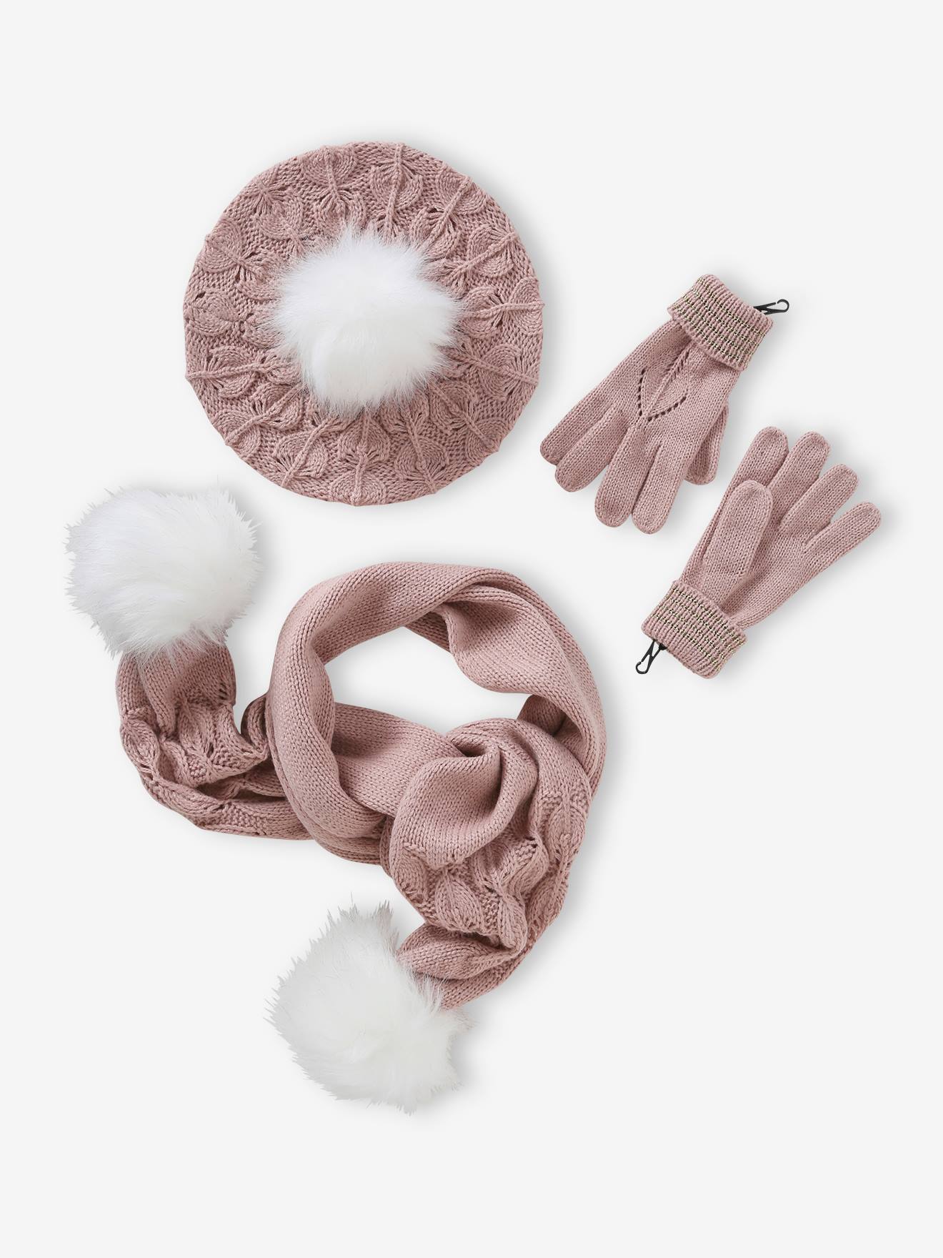 Vertbaudet Mädchen-Set: Mütze, Schal & Handschuhe - pudrig rosa