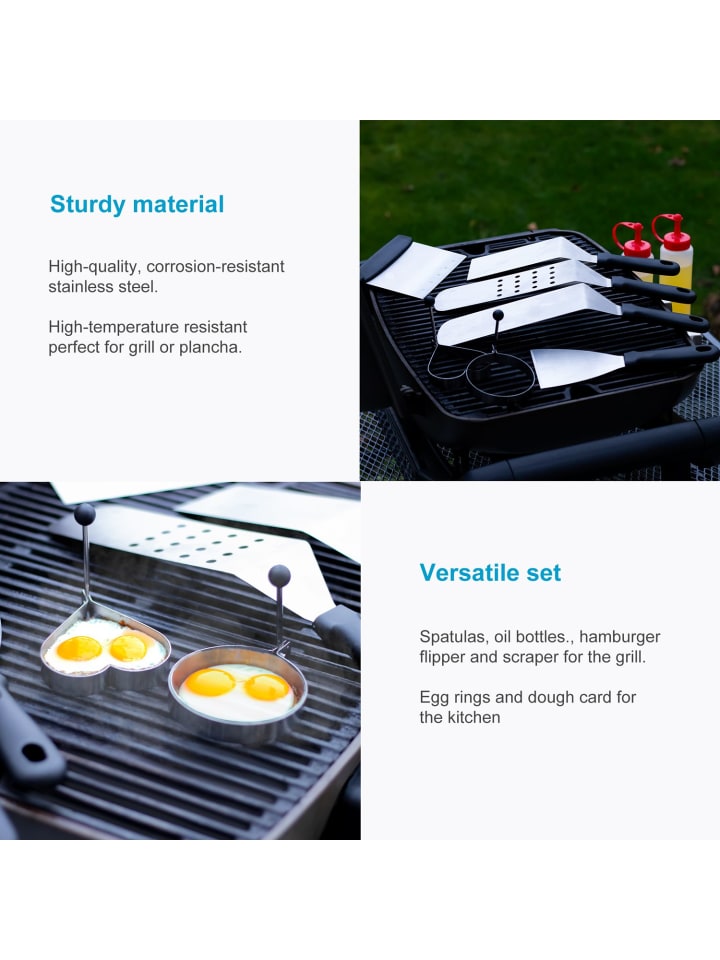 Intirilife 9-teiliges Grillbesteck Set Edelstahl in Silber - Schwarz günstig kaufen onesize