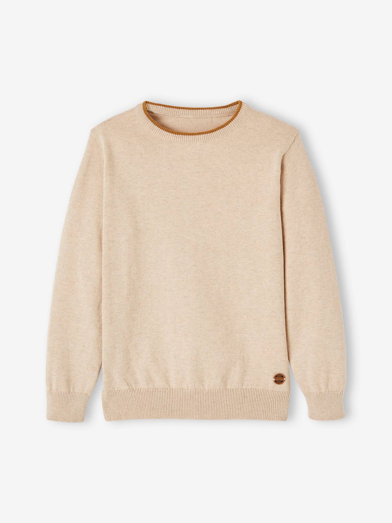 Pull couleur col rond Basics garçon moutarde