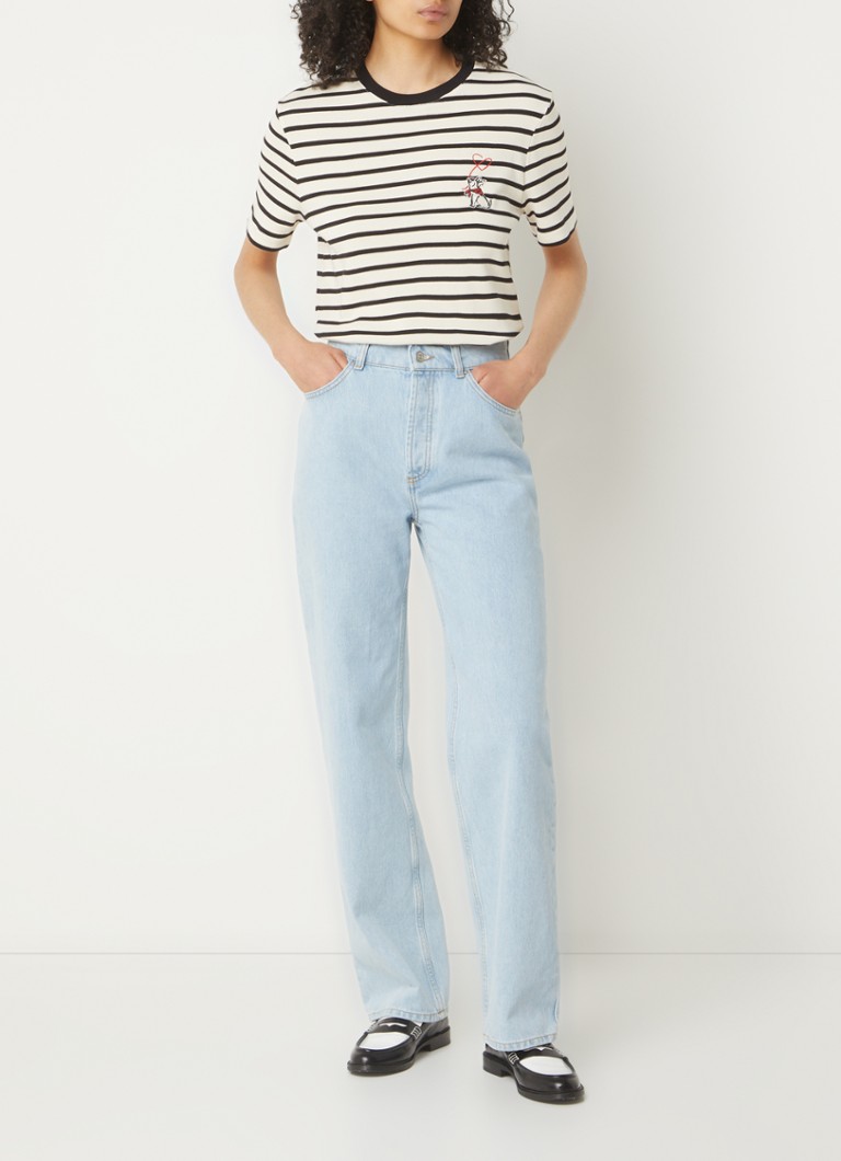 T-shirt a maglia fine Claudie Pierlot Toto con stampa a righe e ricami.