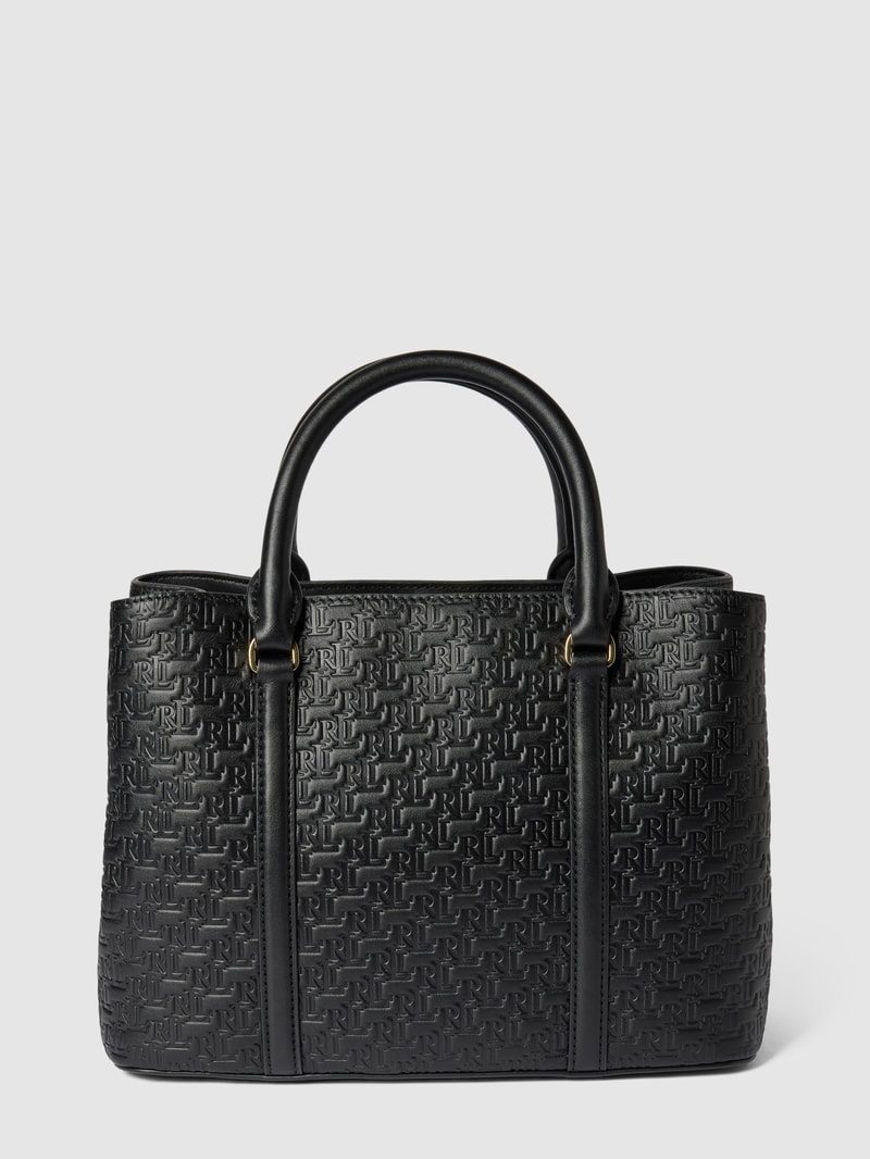 Satchel aus Leder mit Label-Applikation Modell 'MARCY' in schwarz