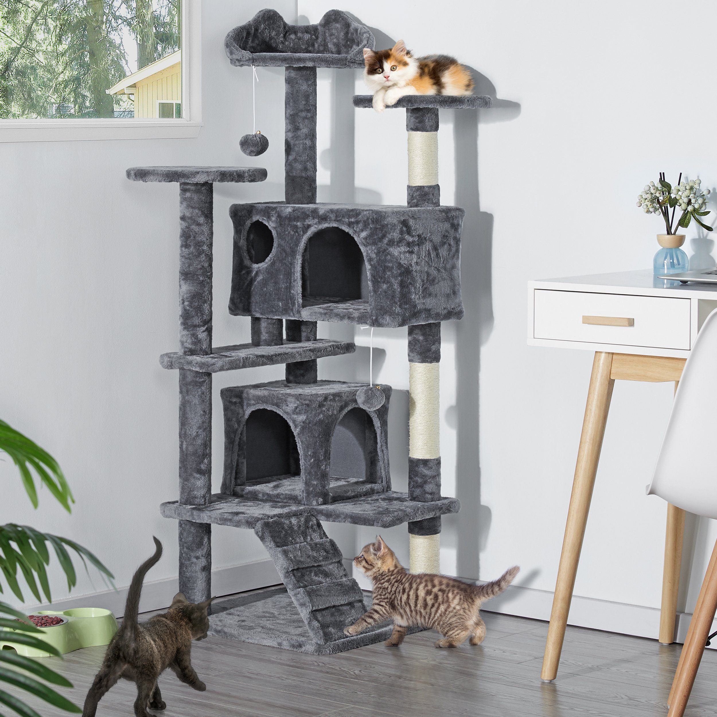 Yaheetech Kratzbaum, Stabiler Katzenbaum, Kletterbaum für Katzen Höhe 137 cm