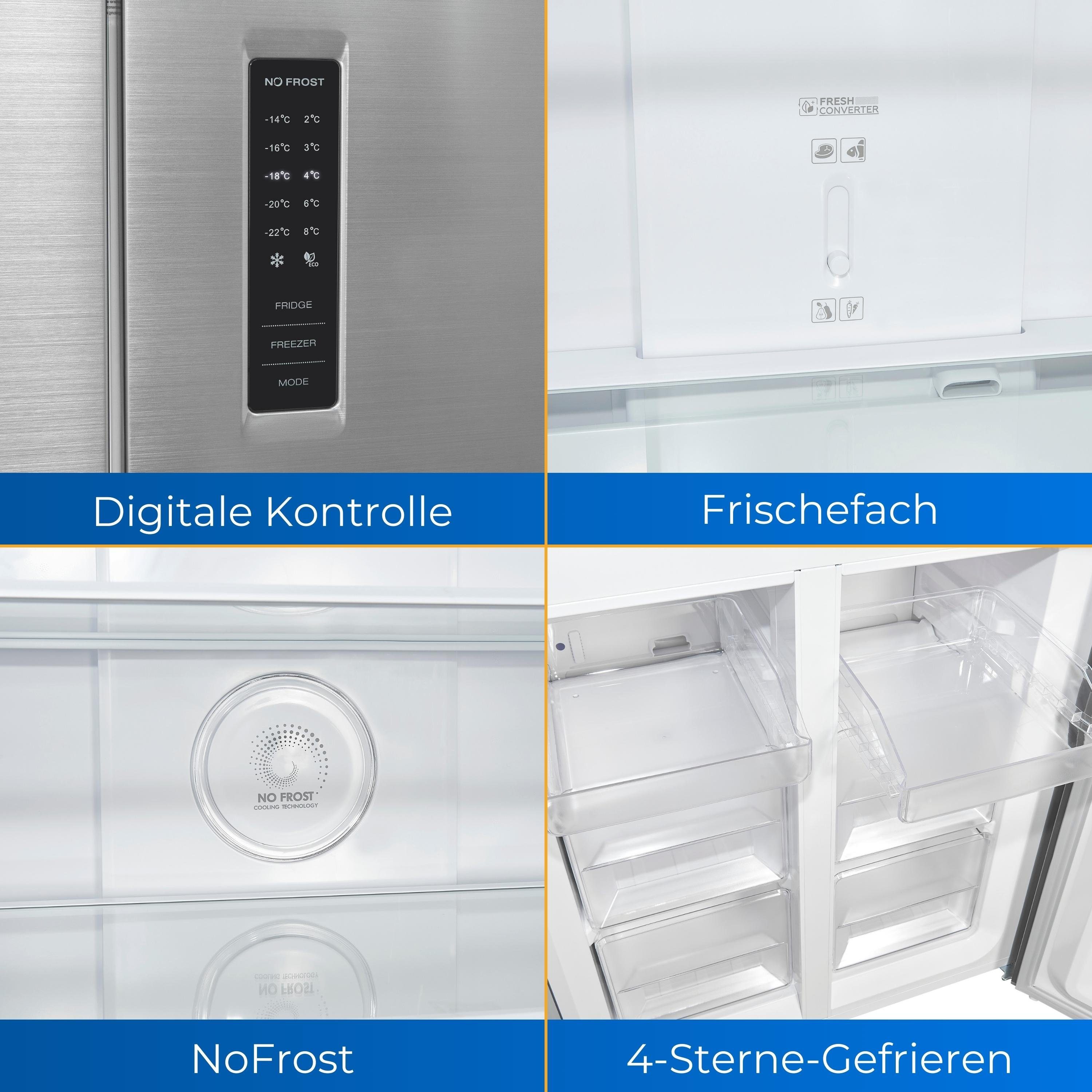 exquisit Side-by-Side MD365-125-040D, 180 cm hoch, 79 cm breit, NoFrost, Inverter Kompressor, Touch-Bedienung