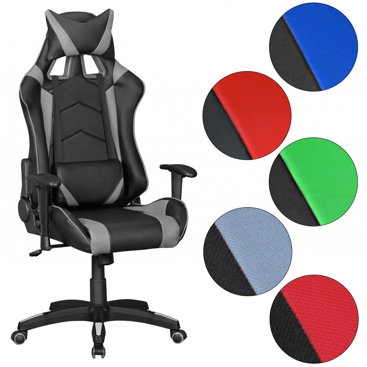 FINEBUY Gaming Chair SuVa6259_1 (Kunstleder Schwarz / Rot Schreibtischstuhl Drehbar), Bürostuhl Chefsessel Racing, Drehstuhl Sport Optik