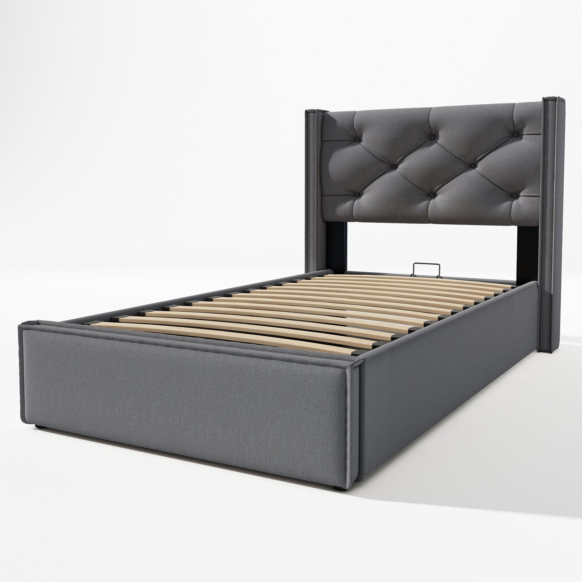 PHOEBE CAT Boxspringbett (Polsterbett Einzelbett 90x200 cm mit edler Knopfheftung), Hydraulisches Funktionsbett mit Bettkasten und Lattenrost, Baumwolle