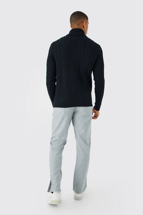 Recycelter Zopfmuster-Pullover mit Rollkragen