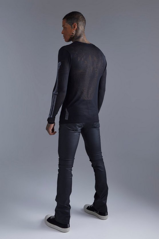 Beschichtete Skinny-Schlagjeans