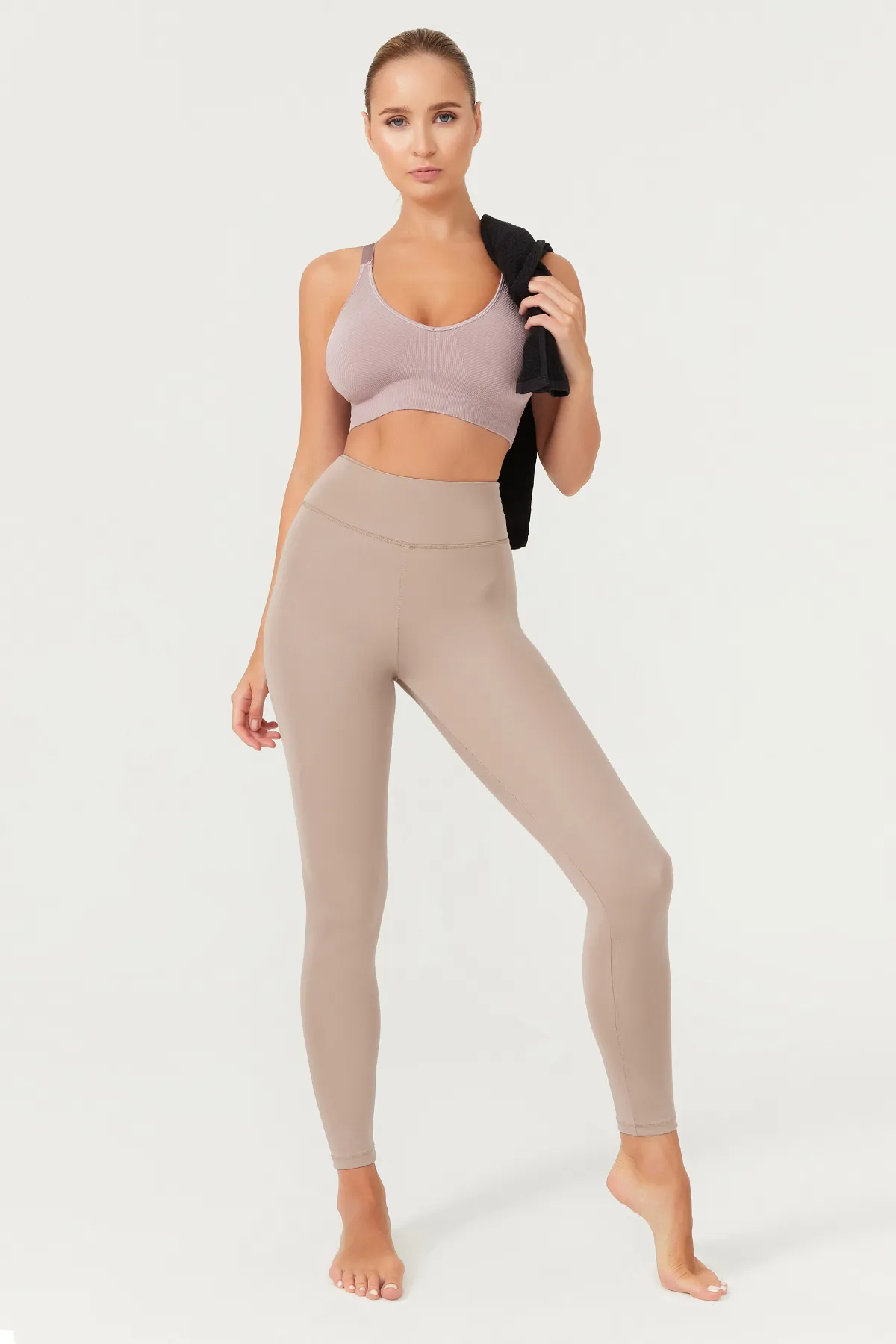 LOS OJOS  Beigefarbene Fitness-Leggings mit hoher Taille für Damen – Basics