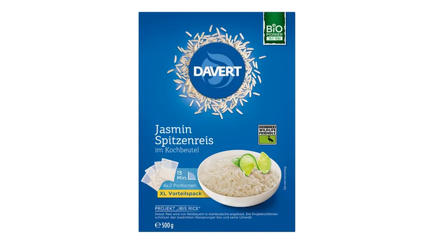 Davert Bio Jasmin Spitzenreis im Kochbeutel Ibis Rice 500 g