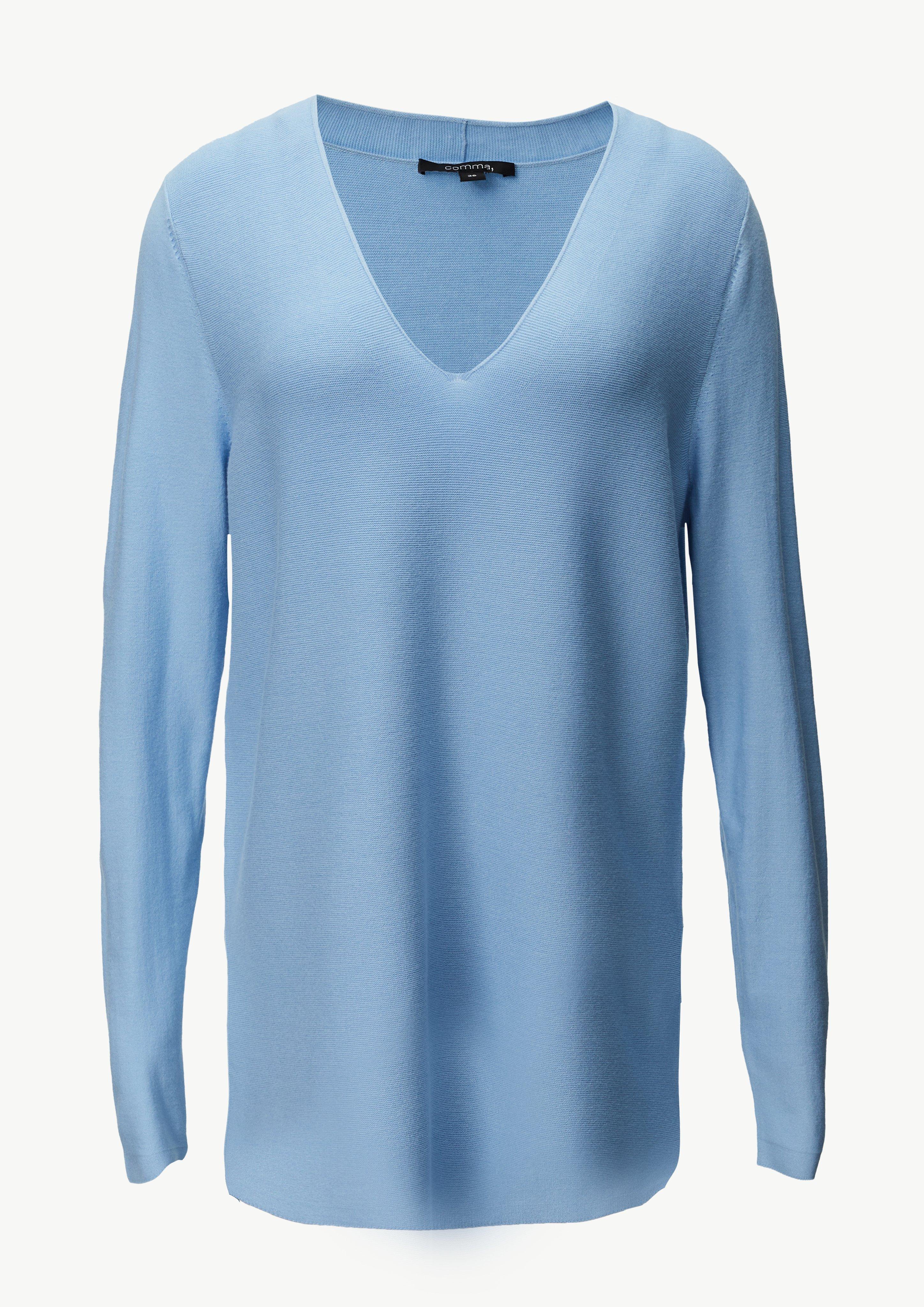 Feinstrickpullover mit seitlich geschlitztem Saum - hellblau