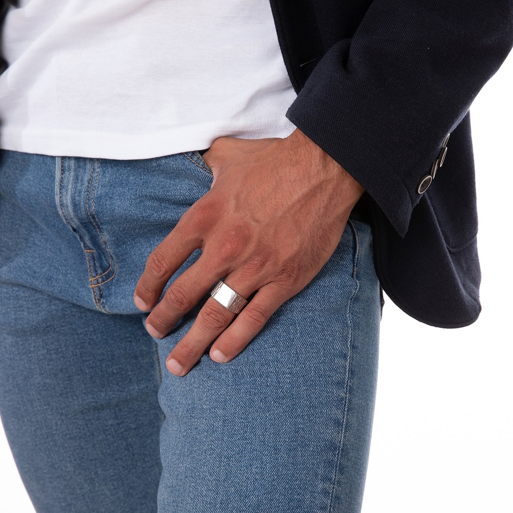 FAVS Bague pour hommes Acier inoxydable argent Bague
