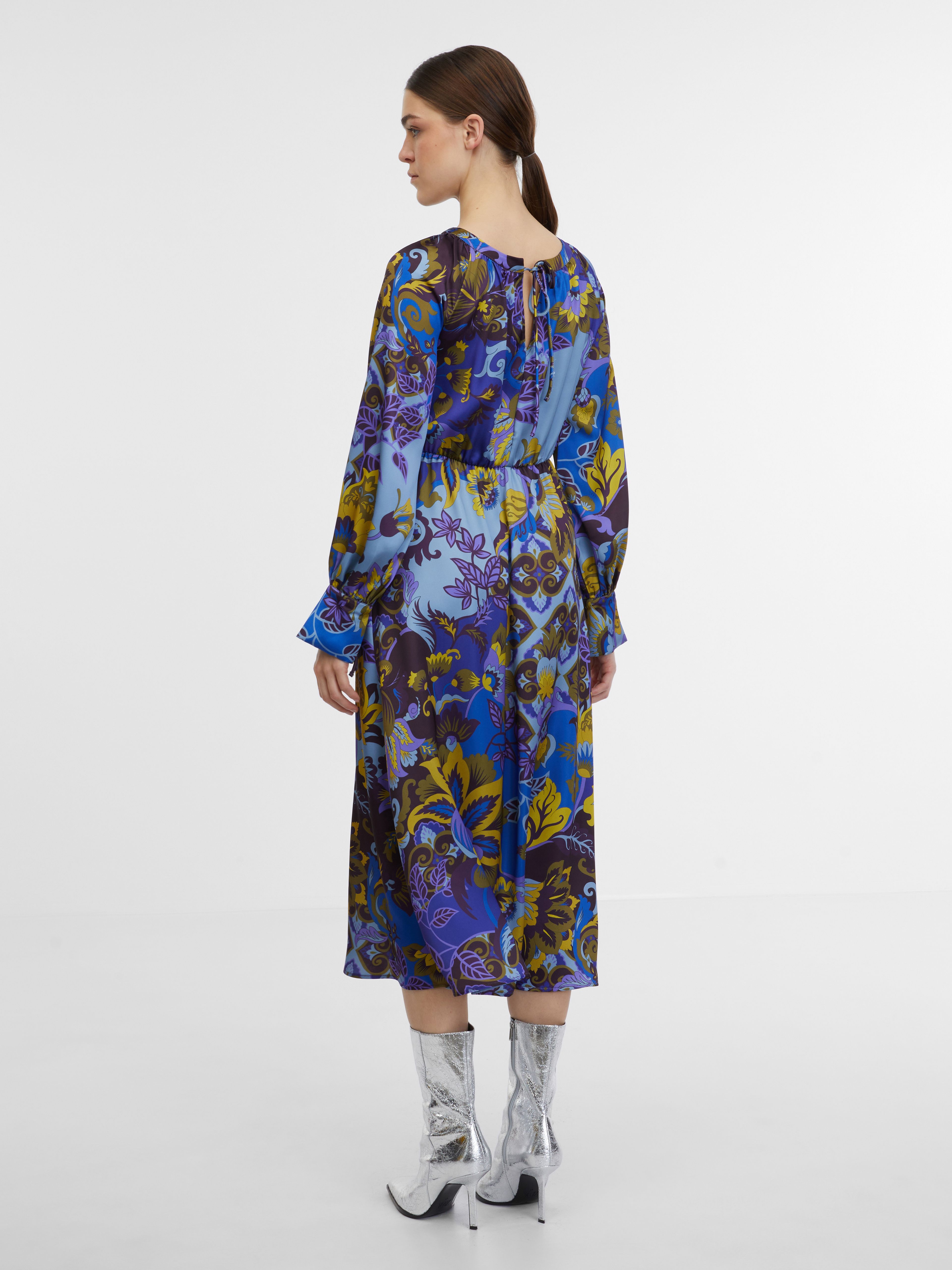 Blaues gemustertes Damen-Satin-Midikleid ORSAY