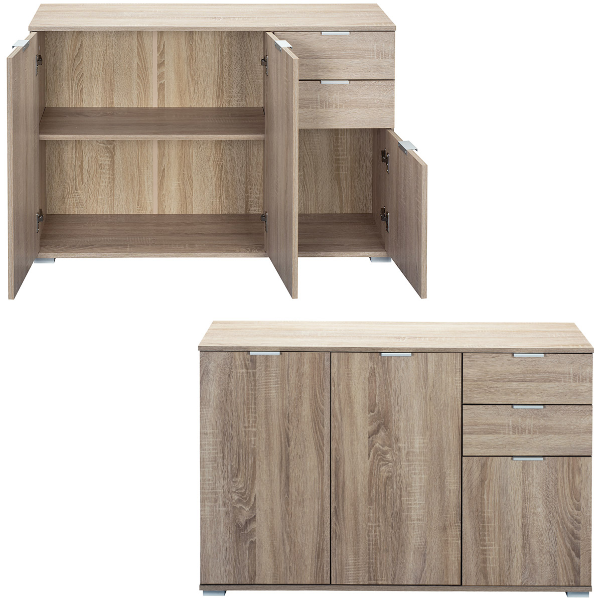 Casaria Sideboard »Alba« Eiche mit 3 Türen und Schubladen - Typ DB131