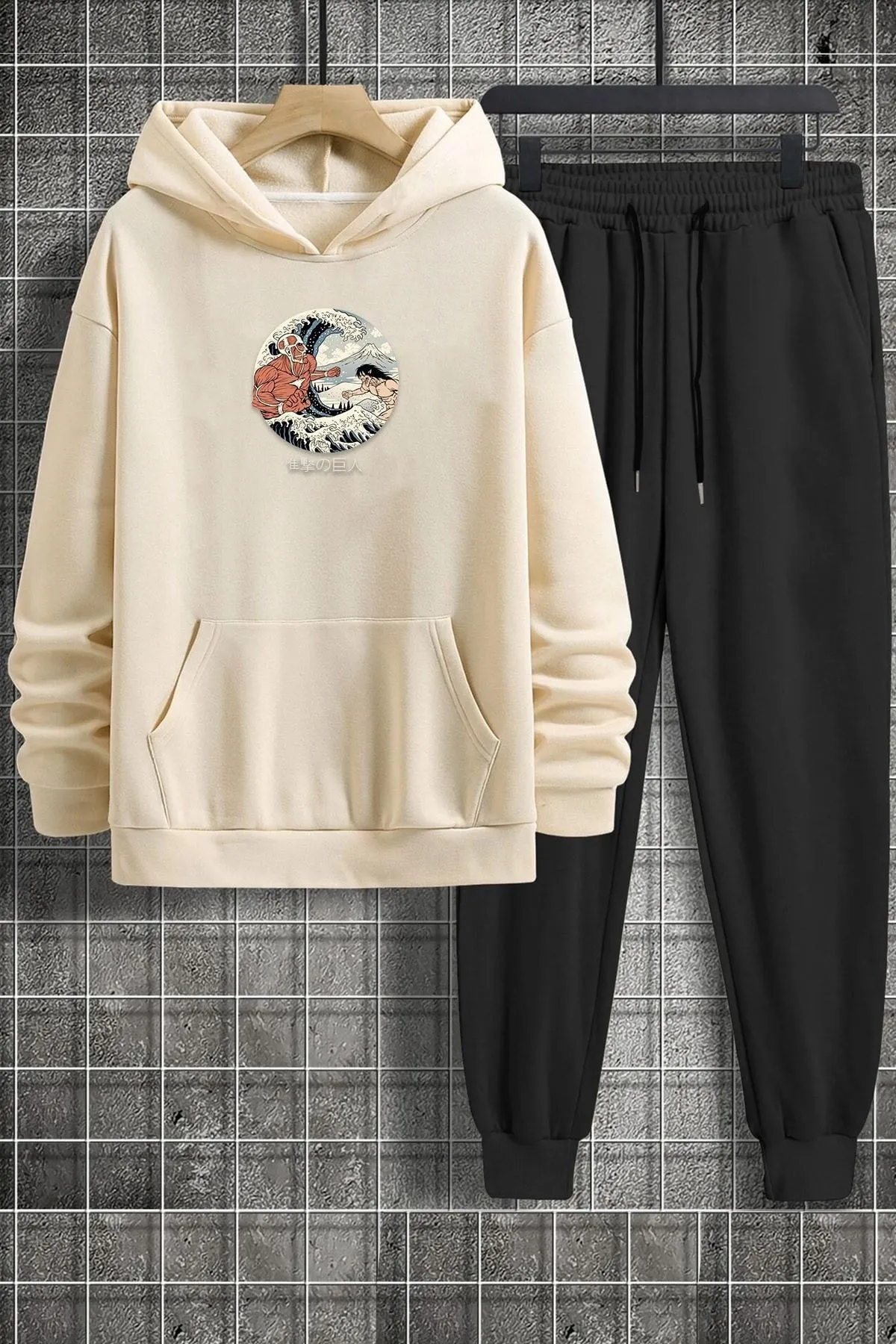 uyguntarz  Unisex Kanagawa Oki Nami Ura bedrucktes Trainingsanzug-Set