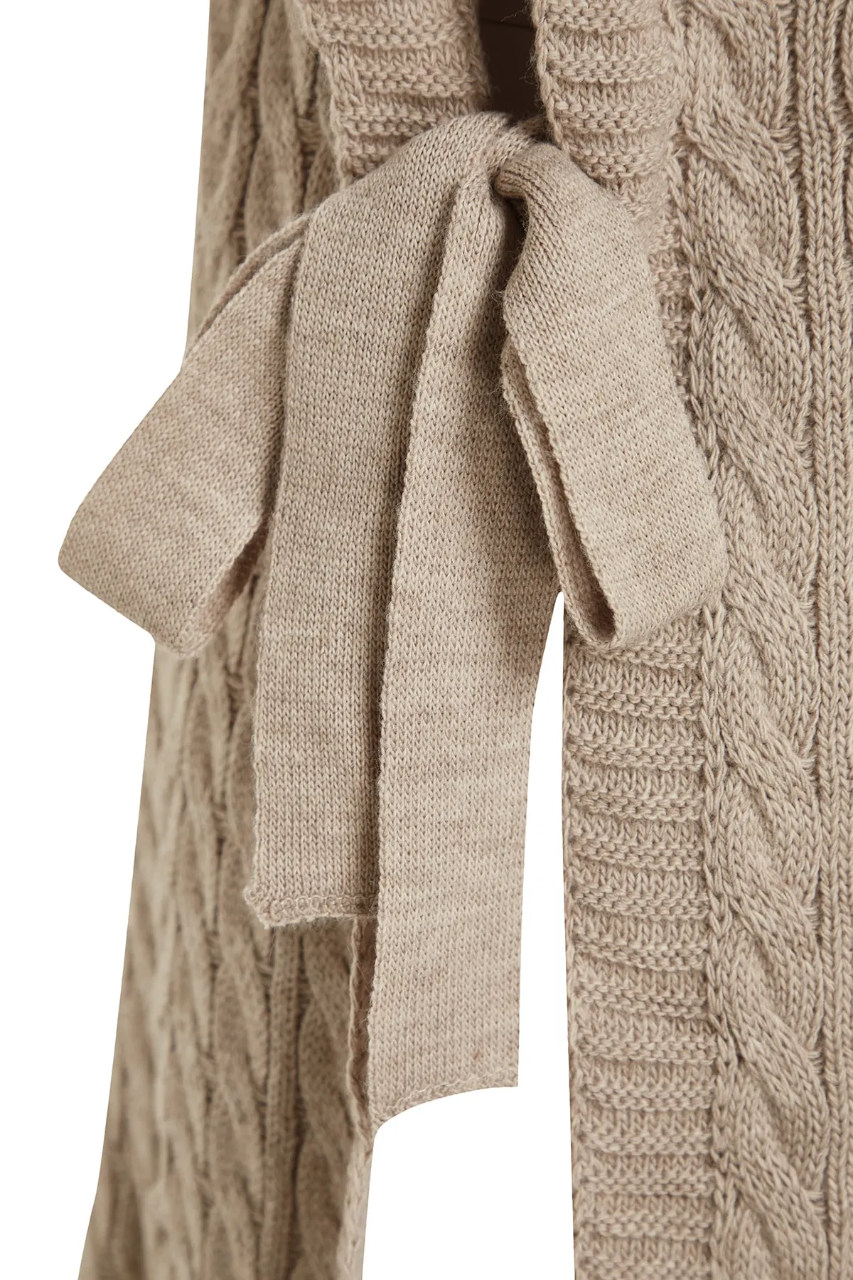Trendyol Modest  Steinfarbener geflochtener Strickpullover mit Bindeband an der Taille TCTAW22UV0018
