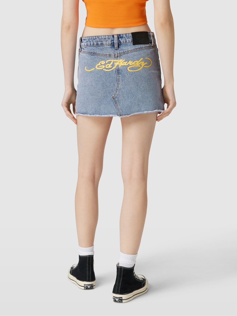 Jeansrock mit Motiv-Stitching Modell 'LIFE-BEFORE' in jeans