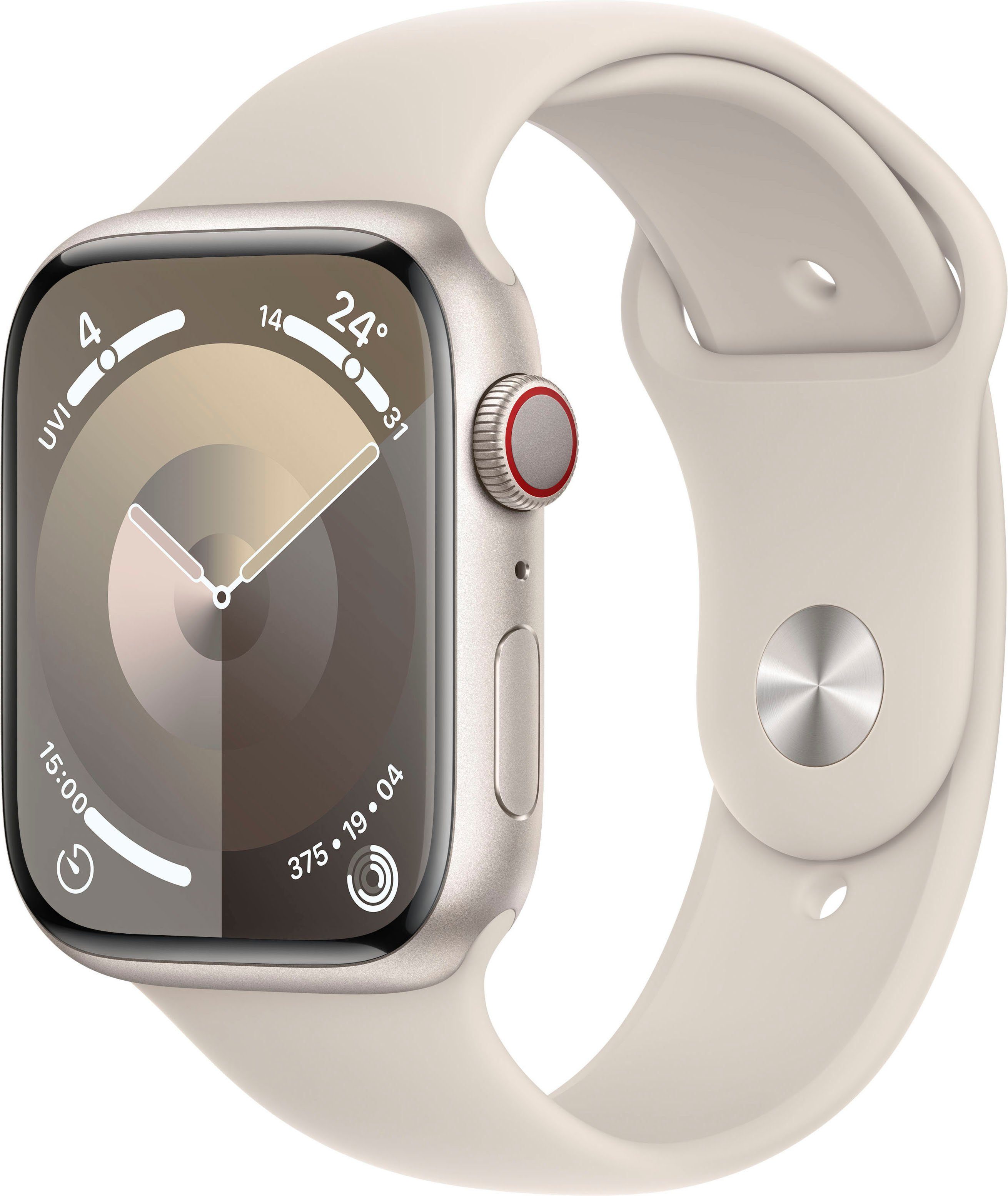 Apple Watch Series 9 GPS + Cellular 45mm Aluminium Smartwatch (4,1 cm/1,77 Zoll, Watch OS 10), Sport Band