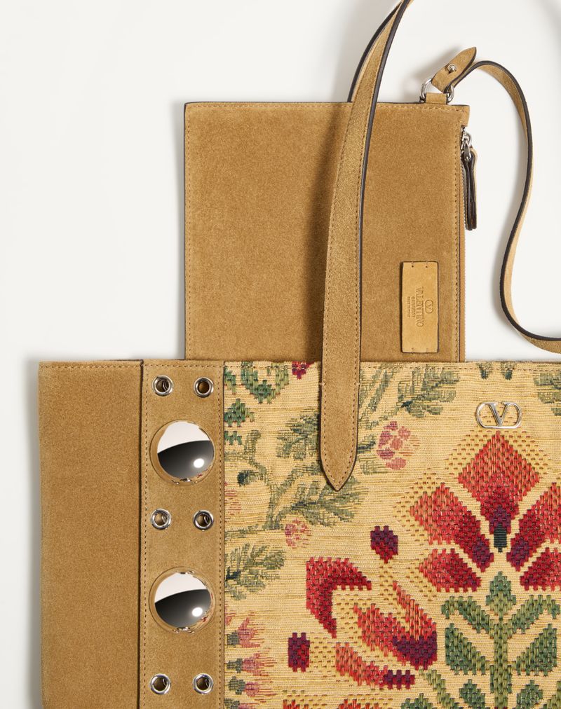 Bolsa de compras média Valentino Garavani Nellcôte em tecido jacquard